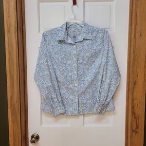 LL Bean Blue Floral long-sleeved Shirt, casual shirt, work shirt, feminine shirt